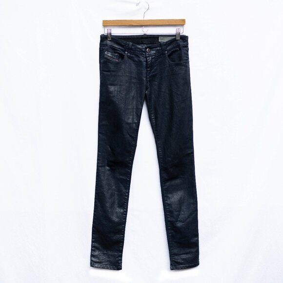 Diesel Denim - Diesel Grupee Women’s Jeans 26x32 Super Slim Skinny Low Rise Blue Coated Denim